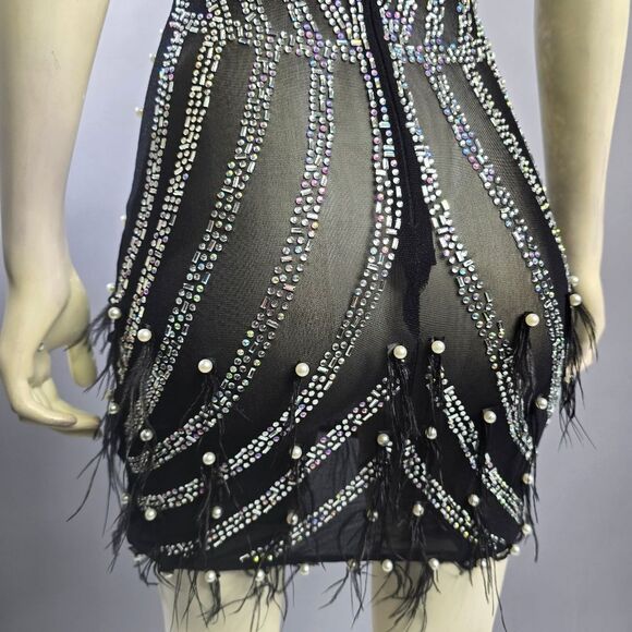 Queen Mania Small Black and Silver Beaded Dress R8 - Picture 8 of 9